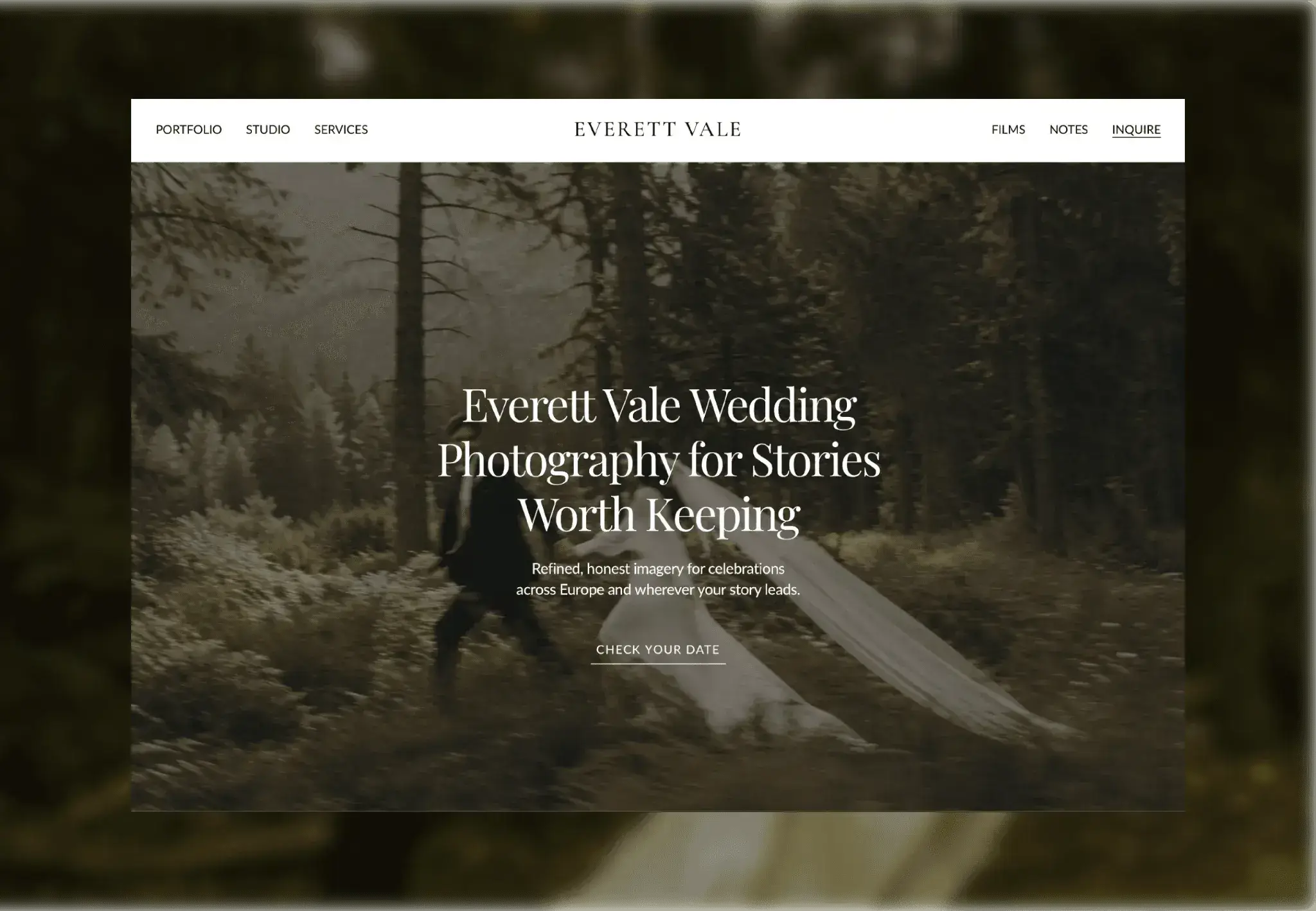 Webdesign pro svatebního fotografa Everett Vale