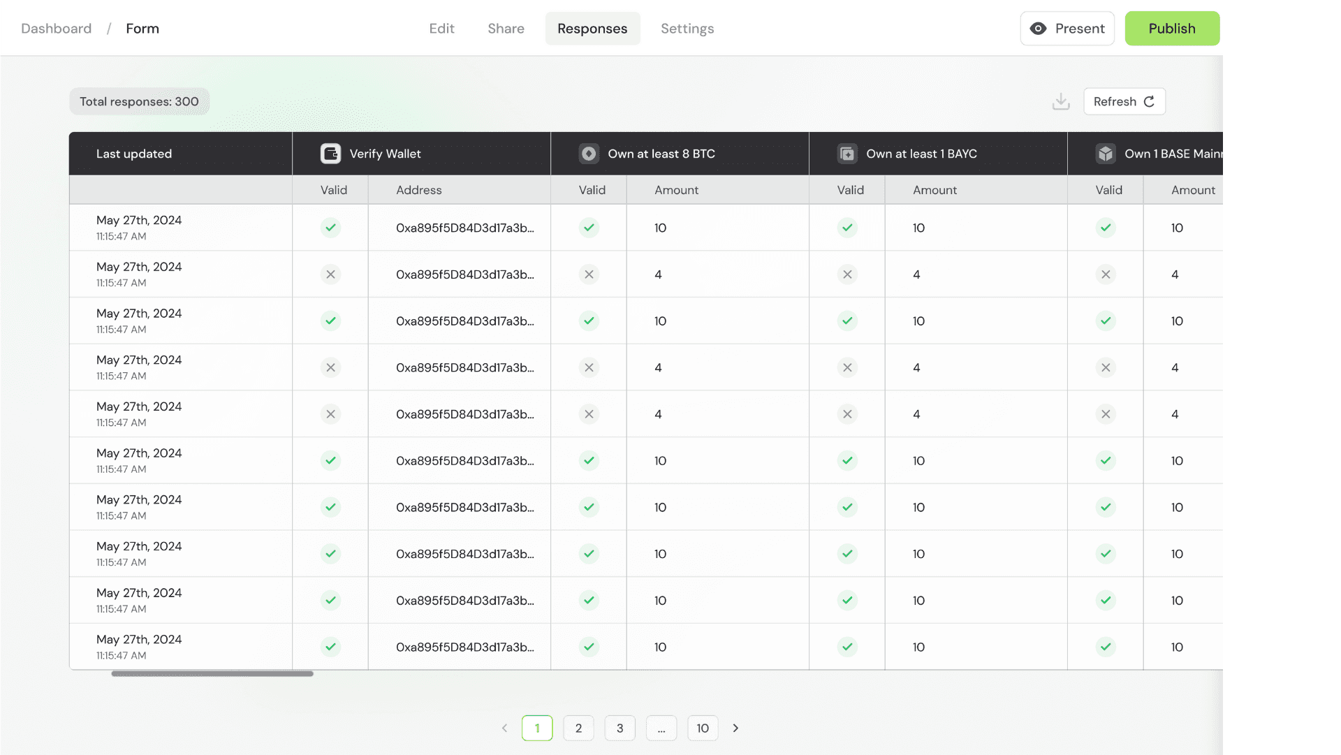 Formo’s Response page where you can verify your respondents