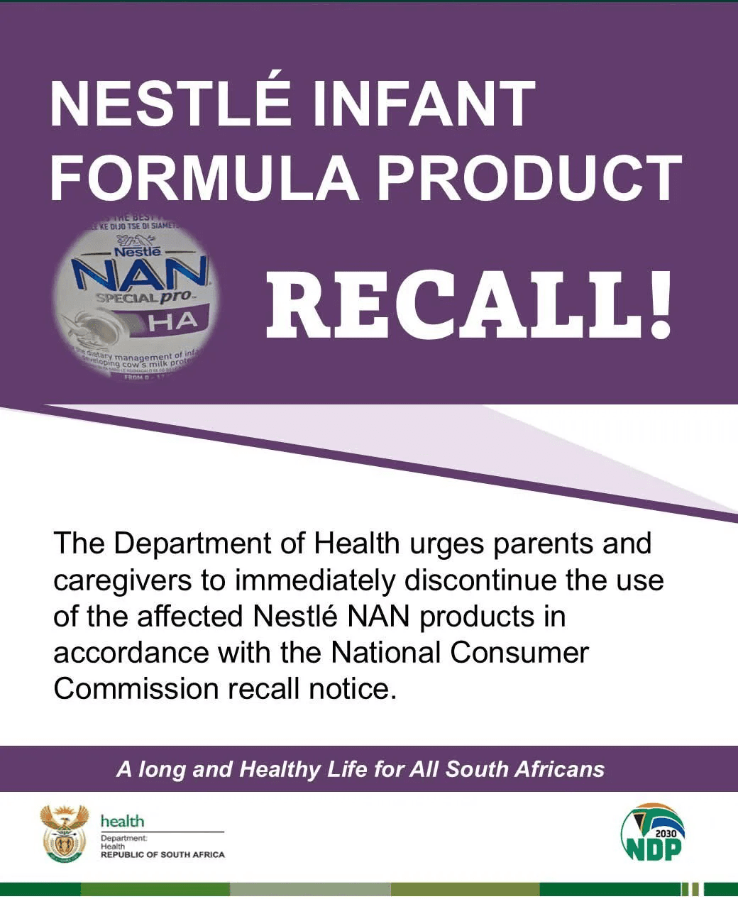 Photo:Health Department warns parents to stop using recalled Nestlé NAN infant formula – South African Daily