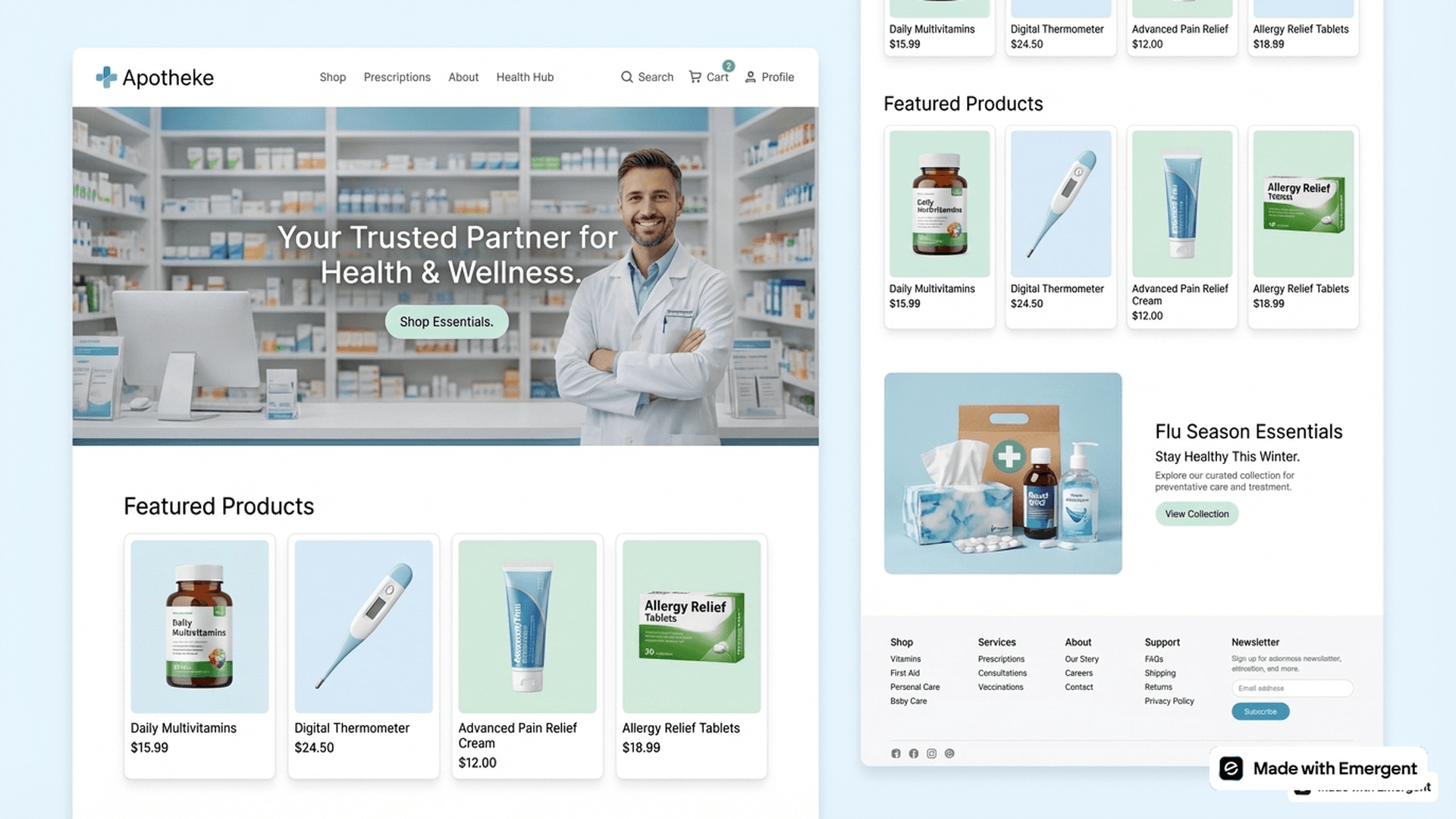 Pharmacy Website Made with Emergent