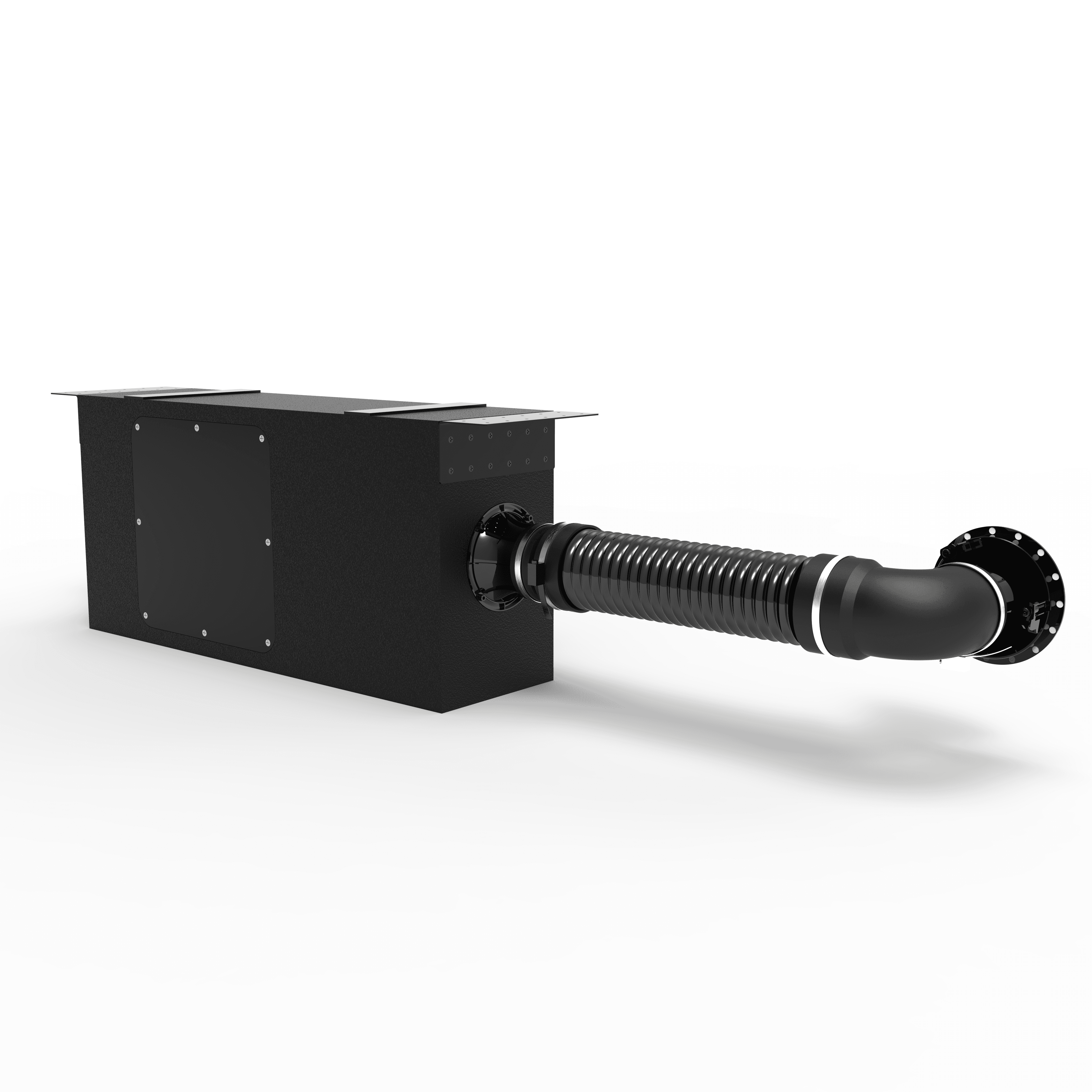 Black box with ribbed hose and flange