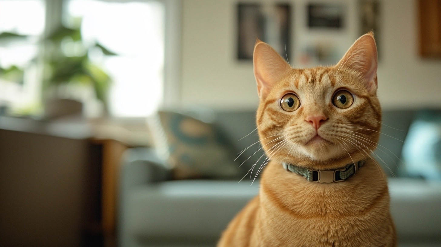 A boy cat looking curious