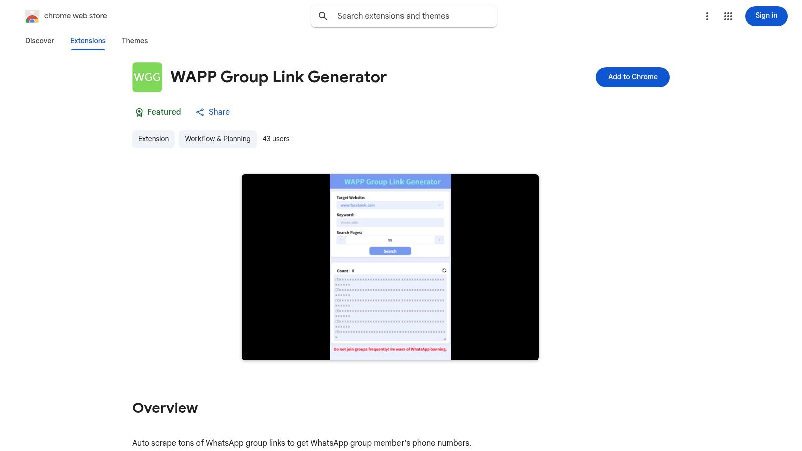 WAPP Group Link Generator (Chrome Web Store)