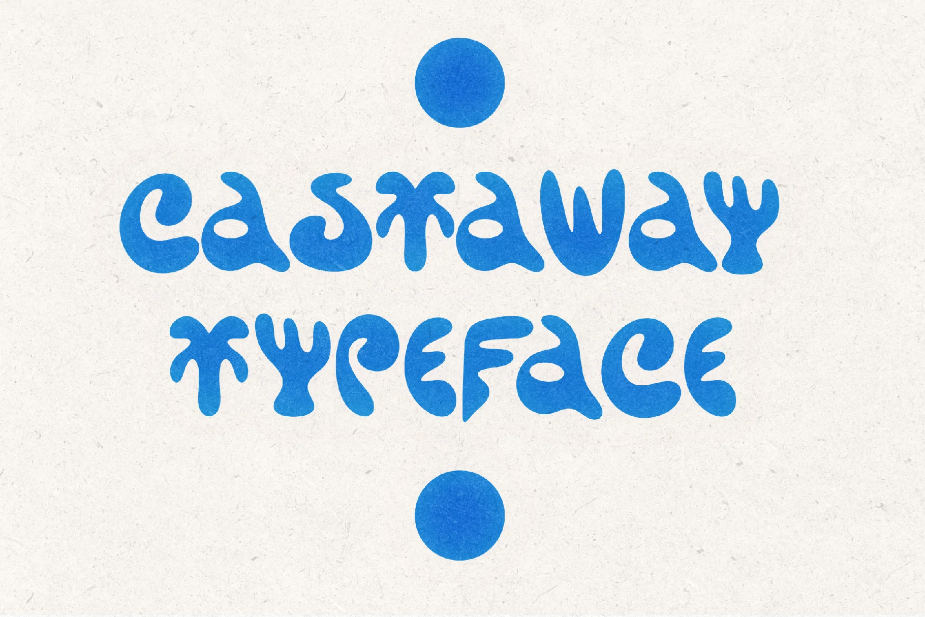 Castaway typeface logo in blue, showcasing its fluid, abstract letterforms on a light textured background.