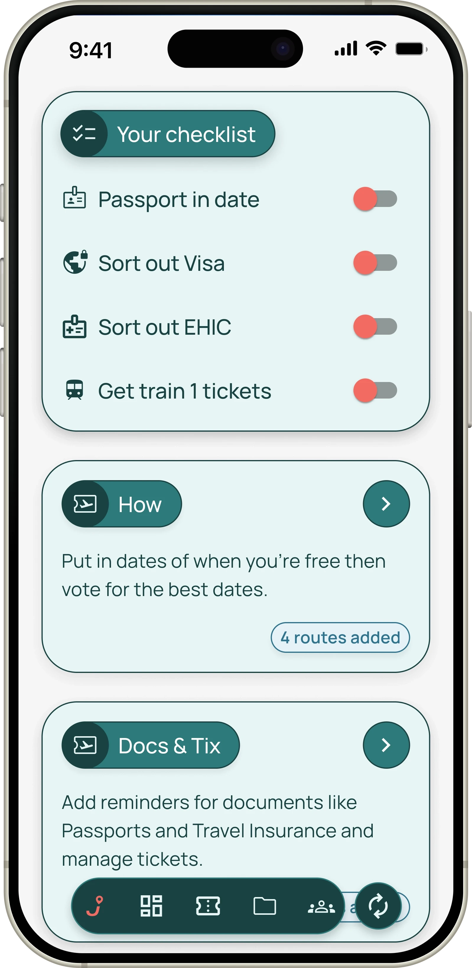 Jaunt checklist for passports, visas, EHIC cards and train tickets