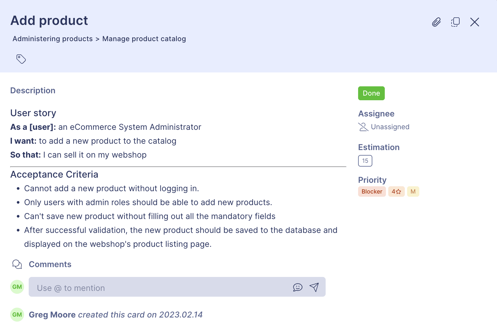 Business requirements example from StoriesOnBoard
