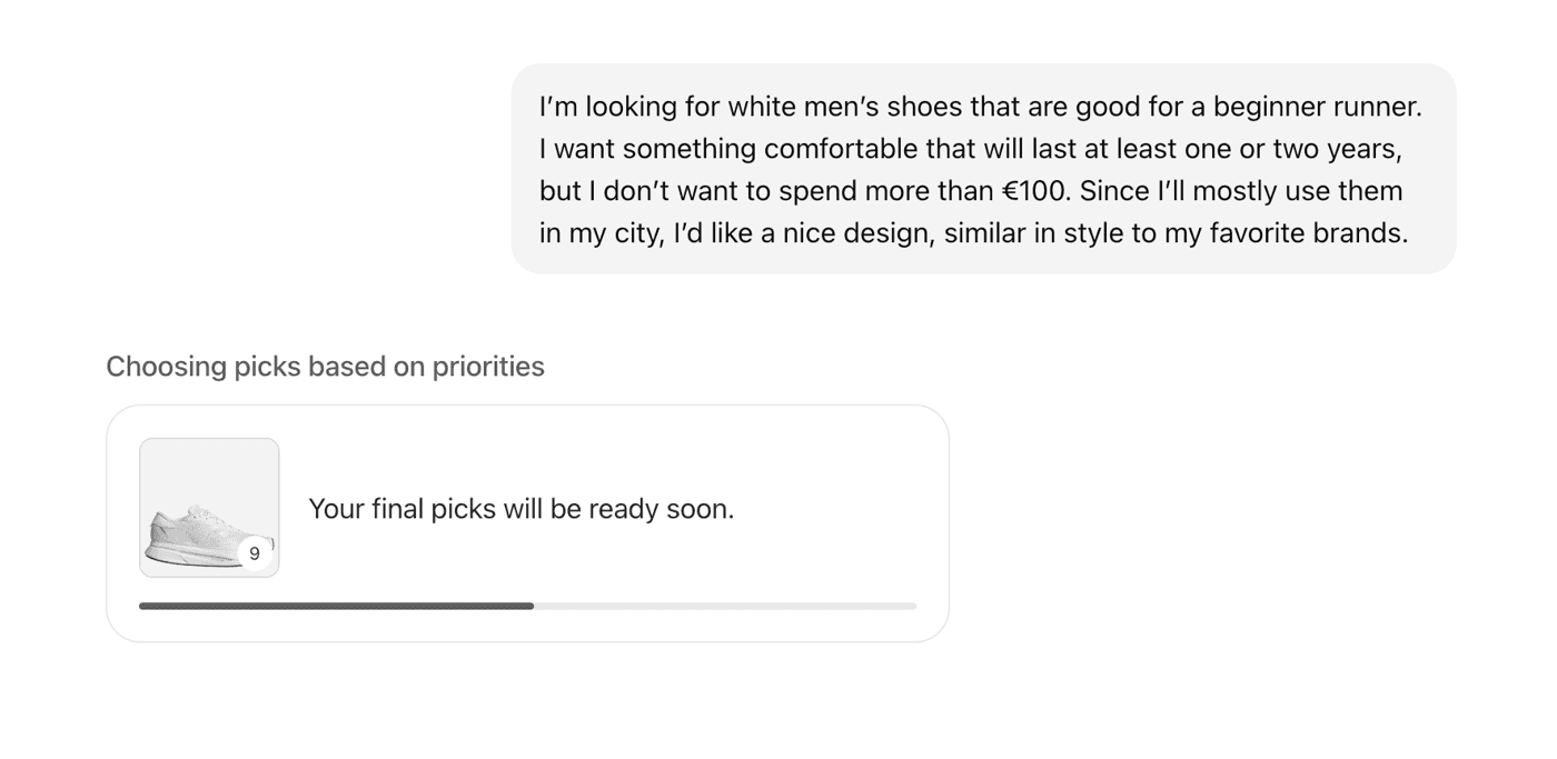 ChatGPT evaluating product options on behalf of the user