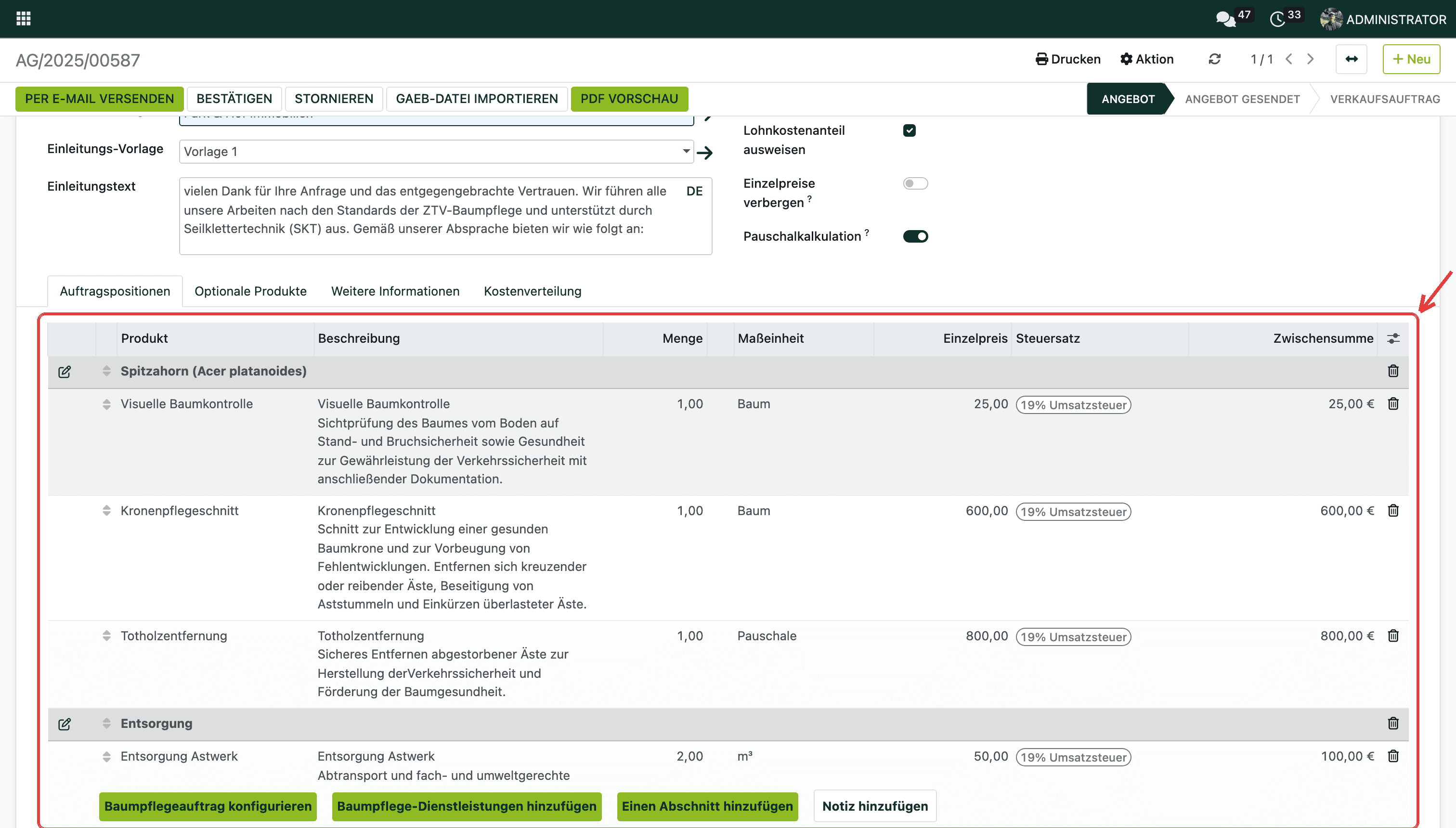 Der Standardtext bleibt, deine Ergänzung kommt darunter.