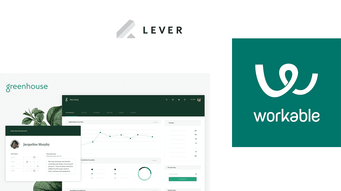 Three images of competitor logos- lever, workable and greenhouse.