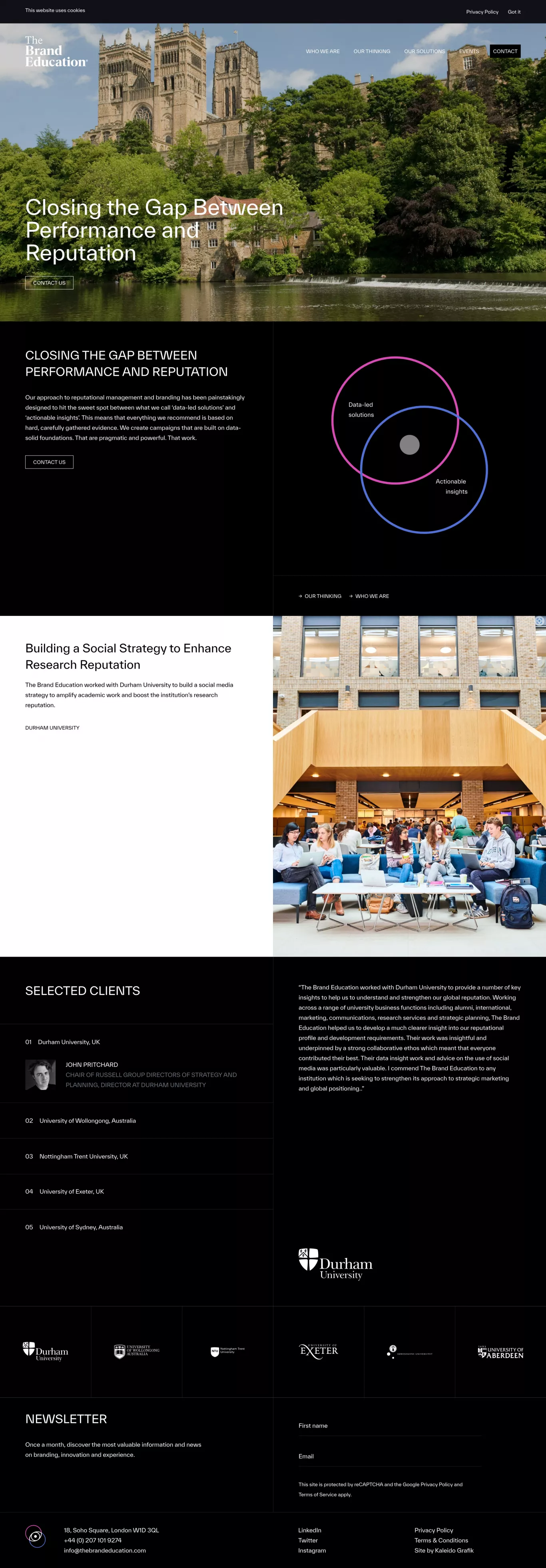 The Brand Education – Reputation managem landing page screenshot showcasing Marketing and PR design