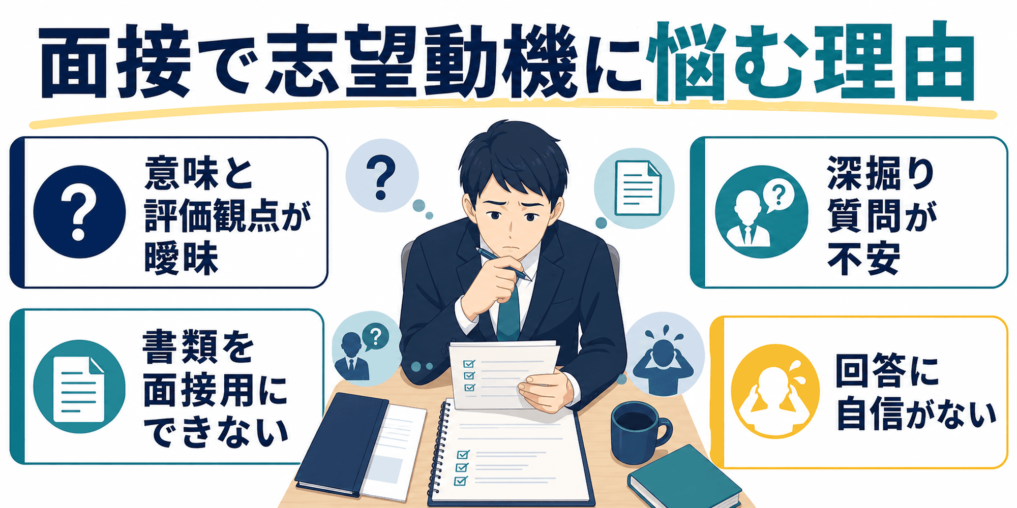 面接で志望動機に悩む4つの理由を整理した画像