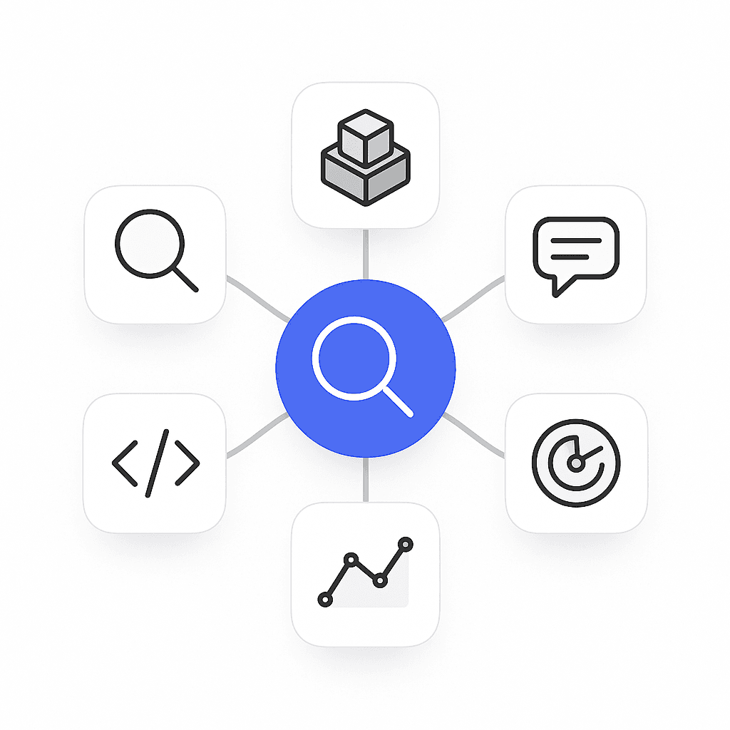 Abstract diagram showing core modules of an Answer Engine Optimization platform