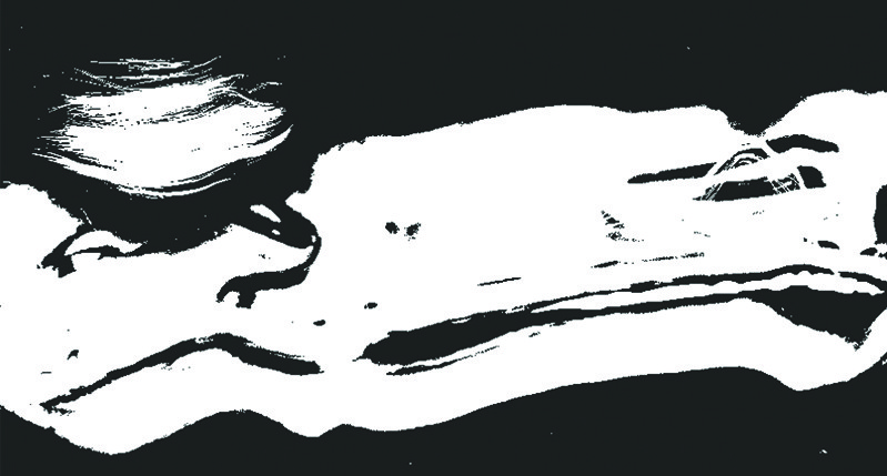 stretched face in black and white