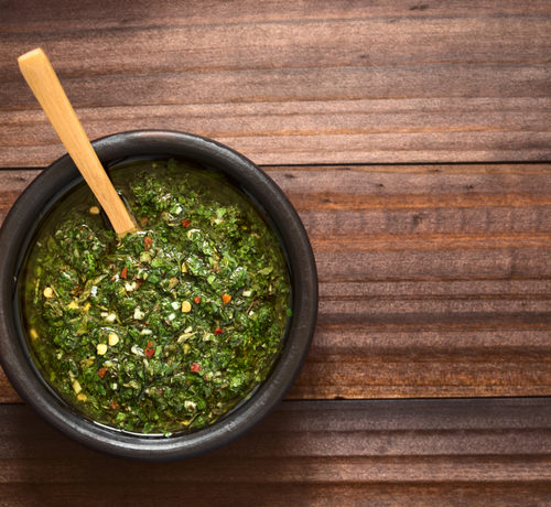Scorpion Chef authentic Argentinean chimichurri sauce in a bowl Vancouver Island BC