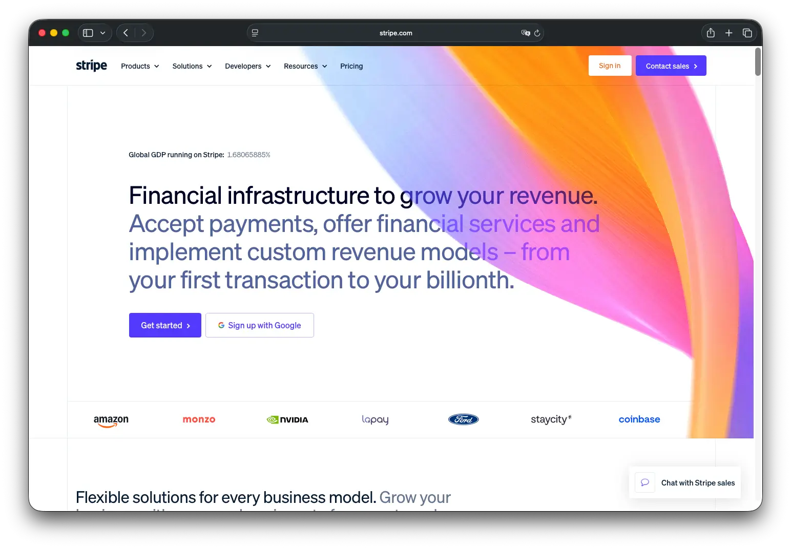 Stripe homepage, a payment platform for coaches