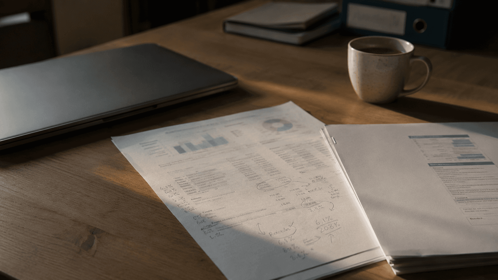 Accountant reports on a desk