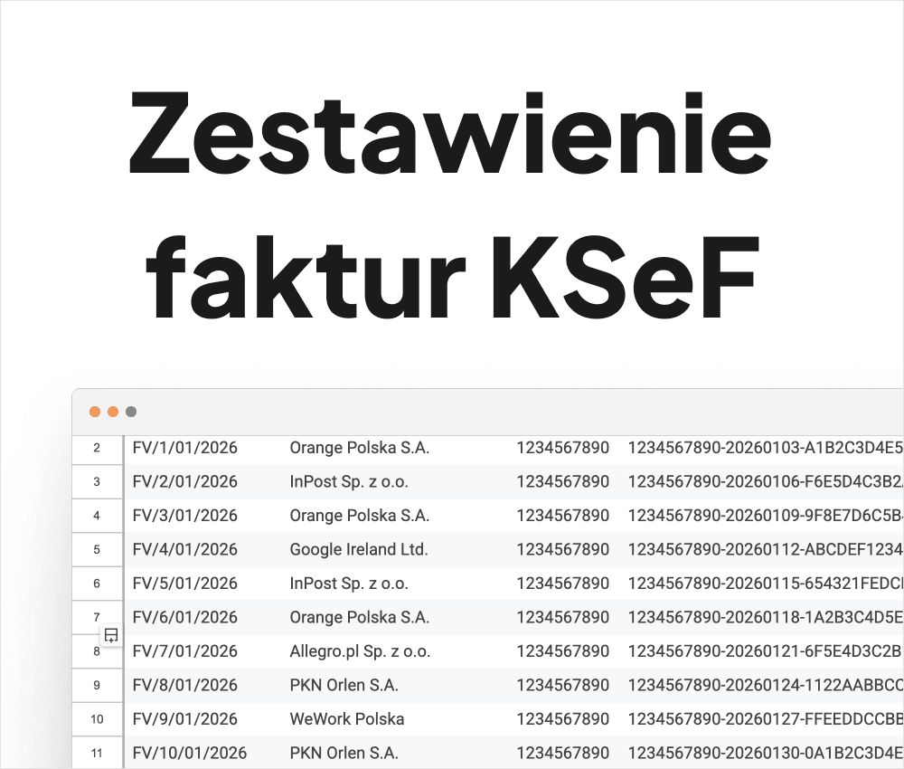 Zestawienie faktur z KSeF Excel/CSV