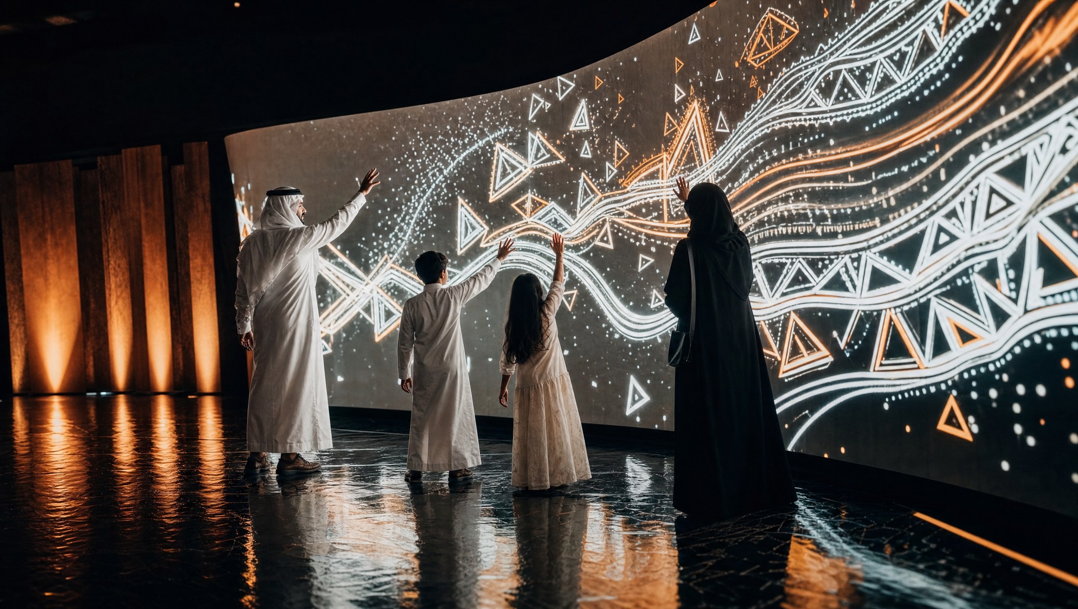Guests interacting with a large-scale installation