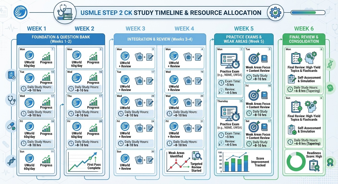 USMLE Step 2 CK 6-week study timeline and resource allocation guide