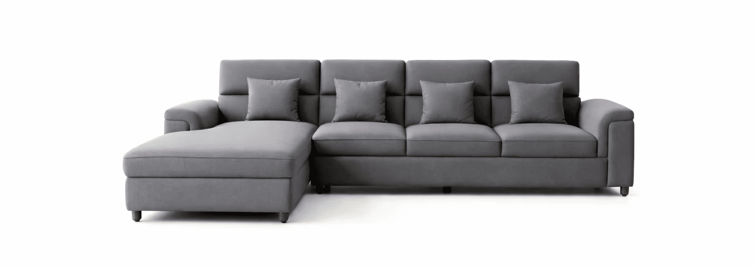 Spacious grey sectional sofa with modular layout and plush cushioning
