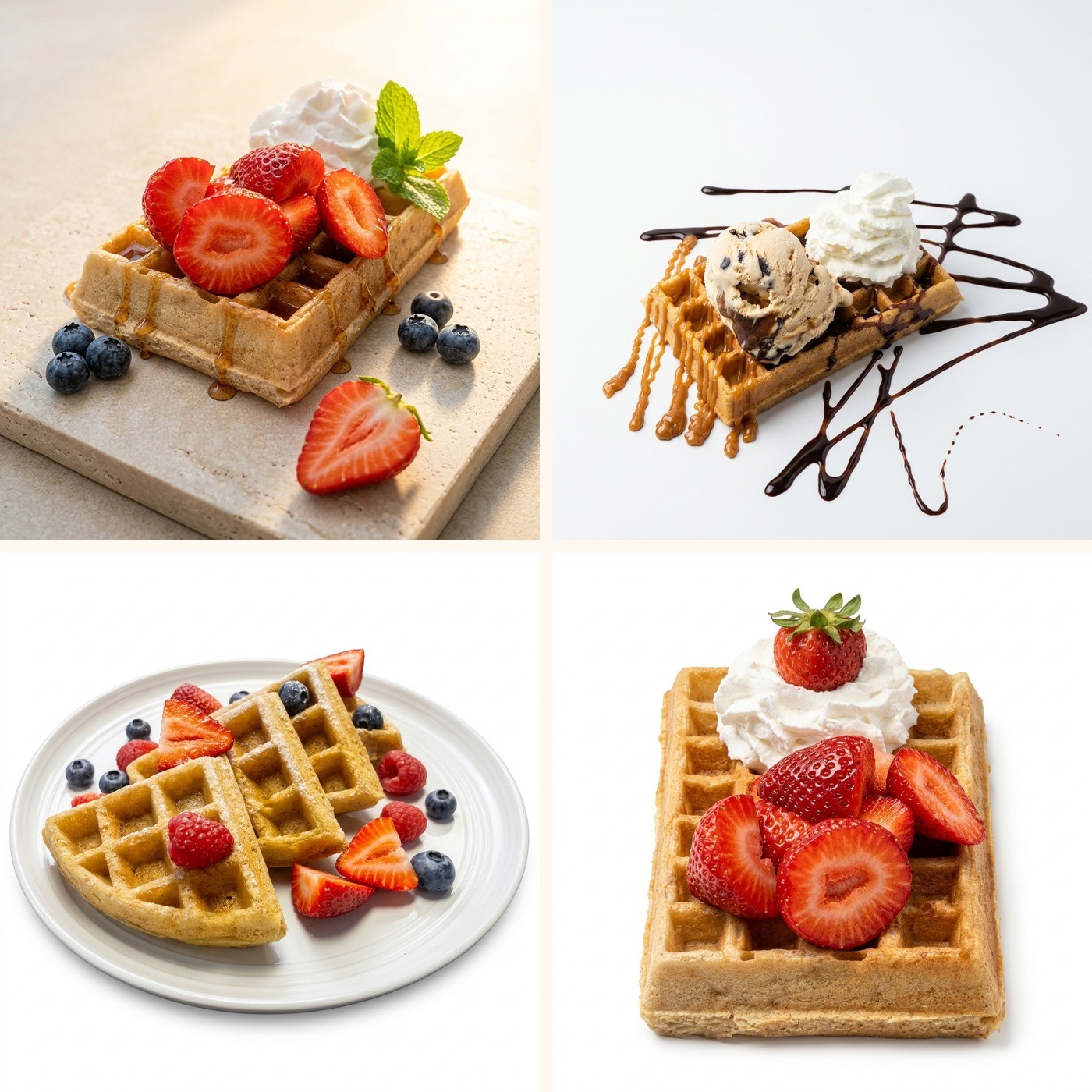 Six Pack waffles served four ways