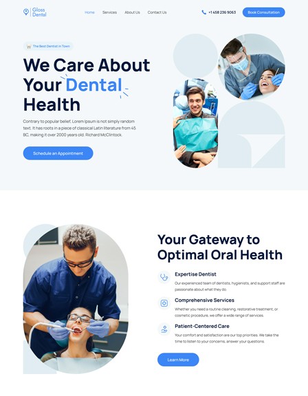 Gloss Dental GHL Website Template for Dentists