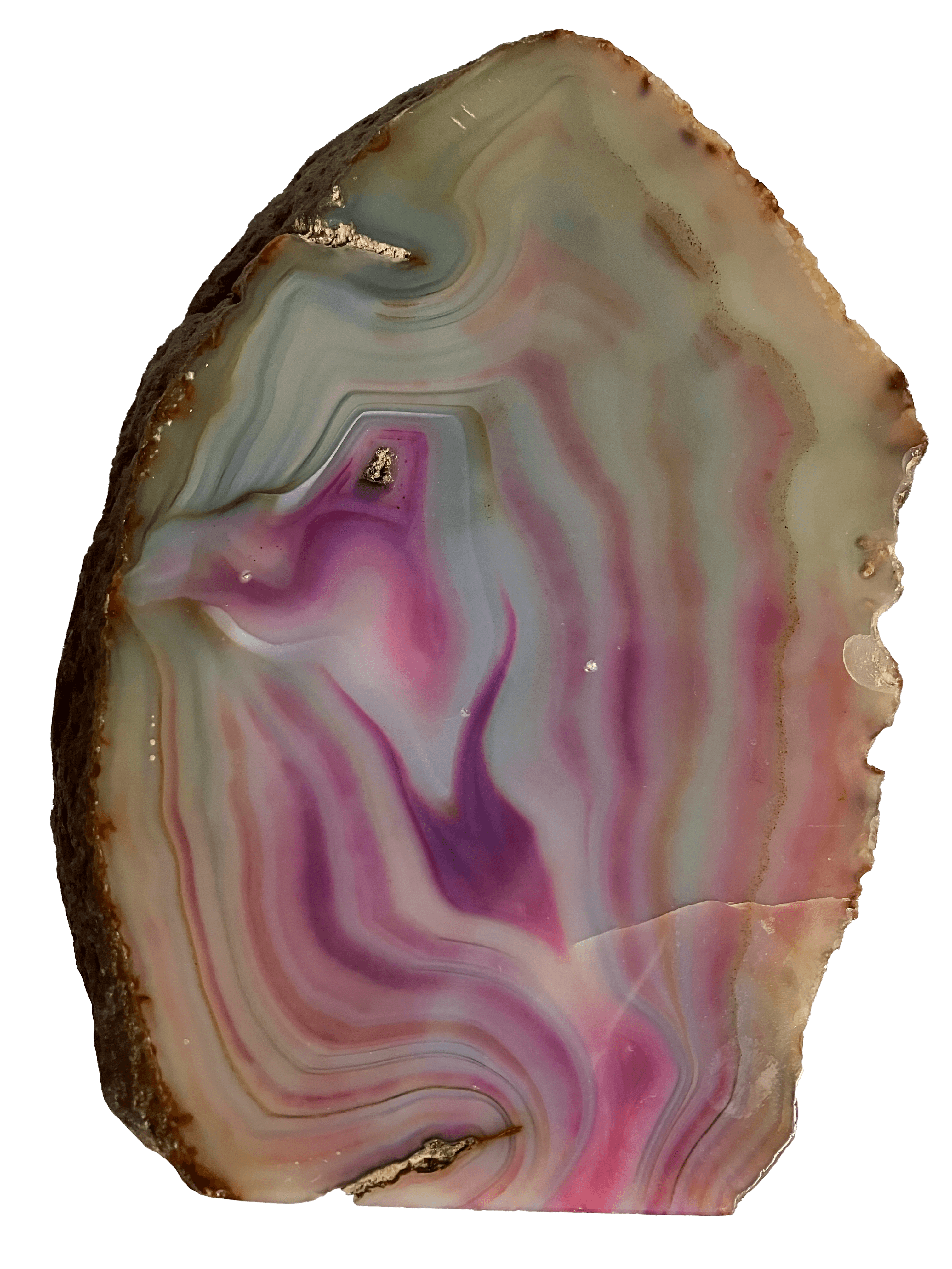 A polished stone with vibrant pink and purple swirls, showcasing natural patterns and textures.