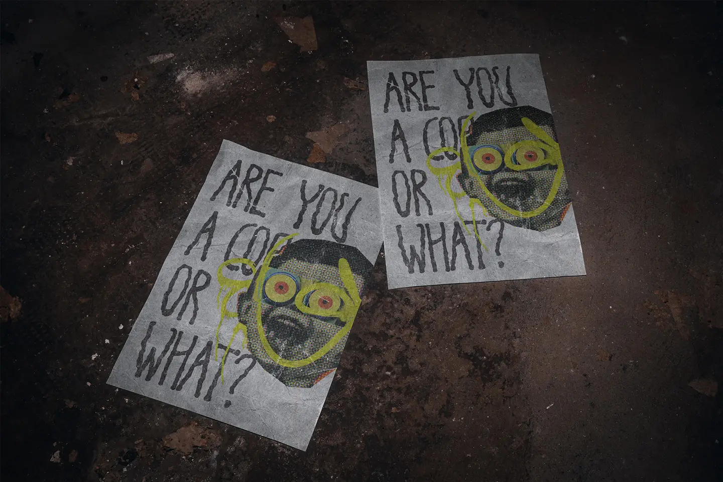 Basement A3 poster mockup with distressed grunge poster design on floor