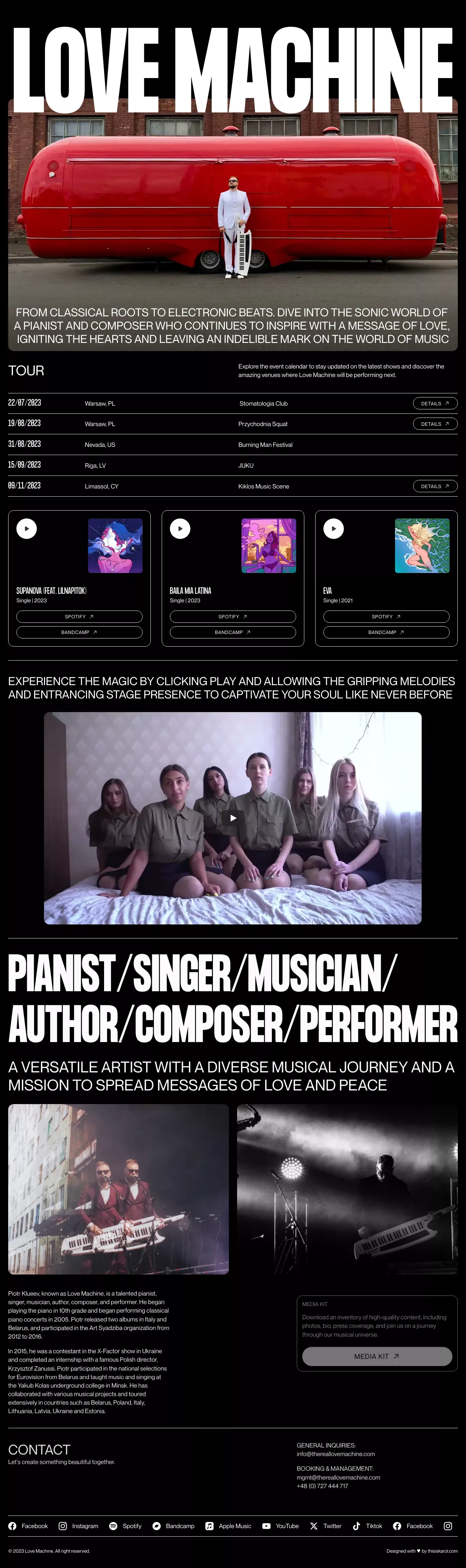 Love Machine portfolio page screenshot showcasing Music design