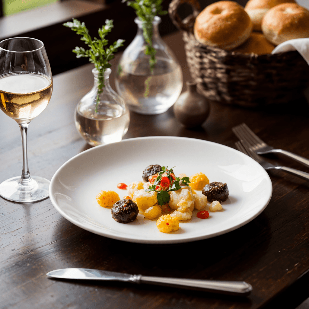 product photography of Gourmet dish in a fine dining restaurant