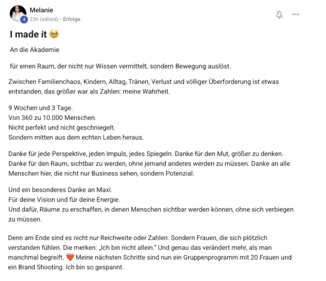 Erfolgsbericht KI Creator Akademie: Melanie wächst in 9 Wochen von 360 auf 10.000 Follower
