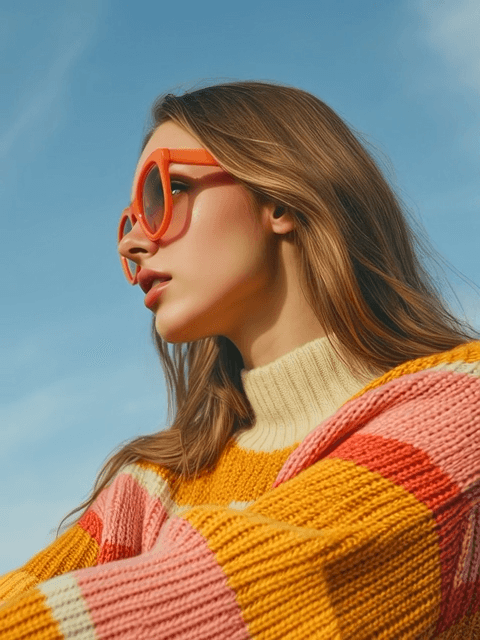 Woman in glasses looking at left