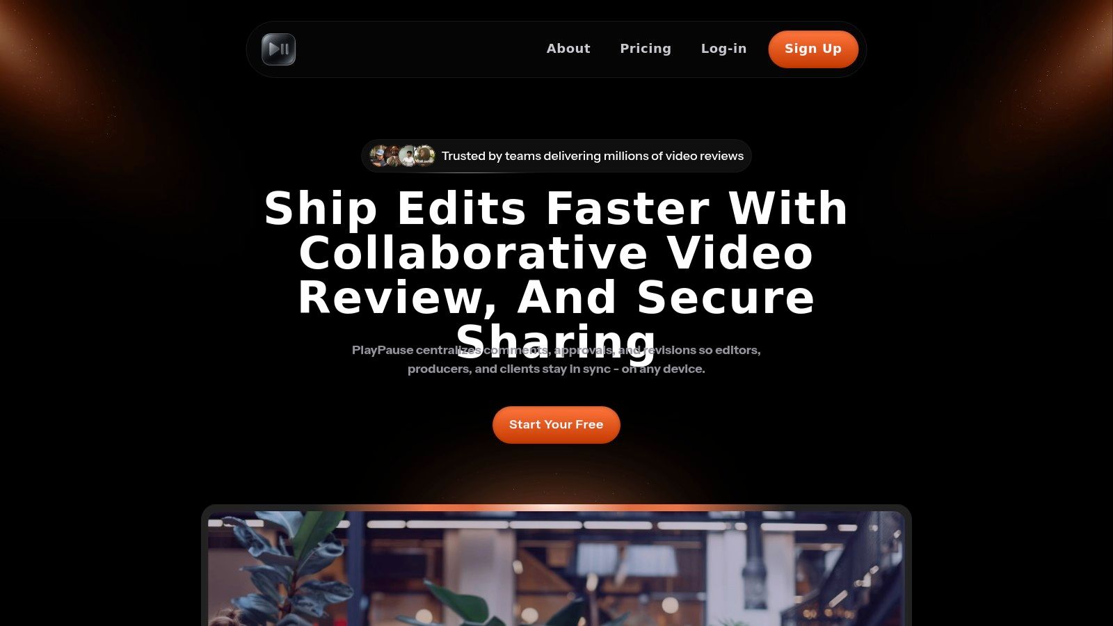 PlayPause platform showing video review with comments