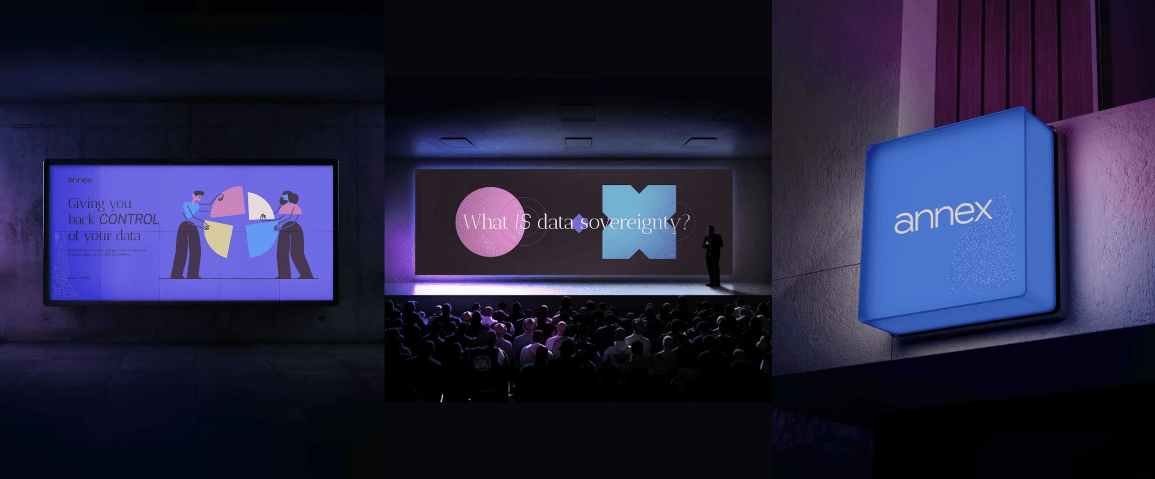 Annex's brand identity applied consistently across screens and signage
