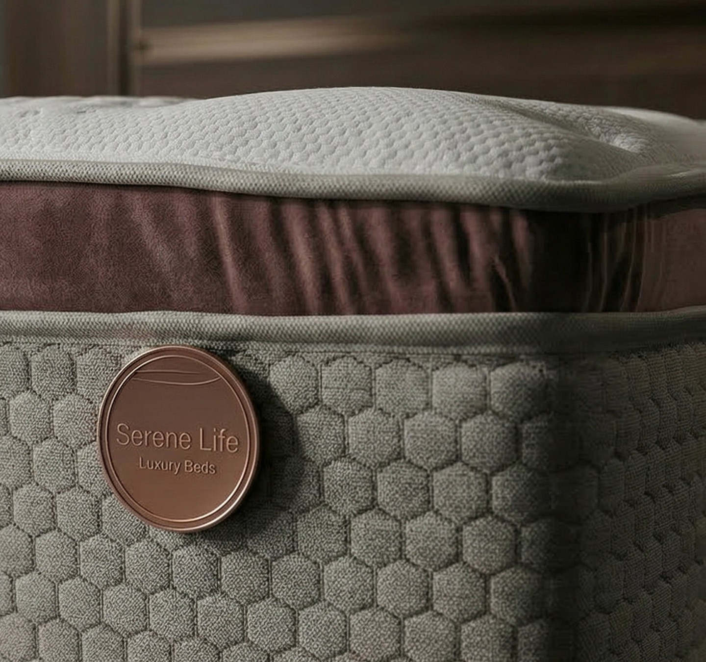 Terracotta arches with curved steps and a reflective water basin illuminated by warm light.