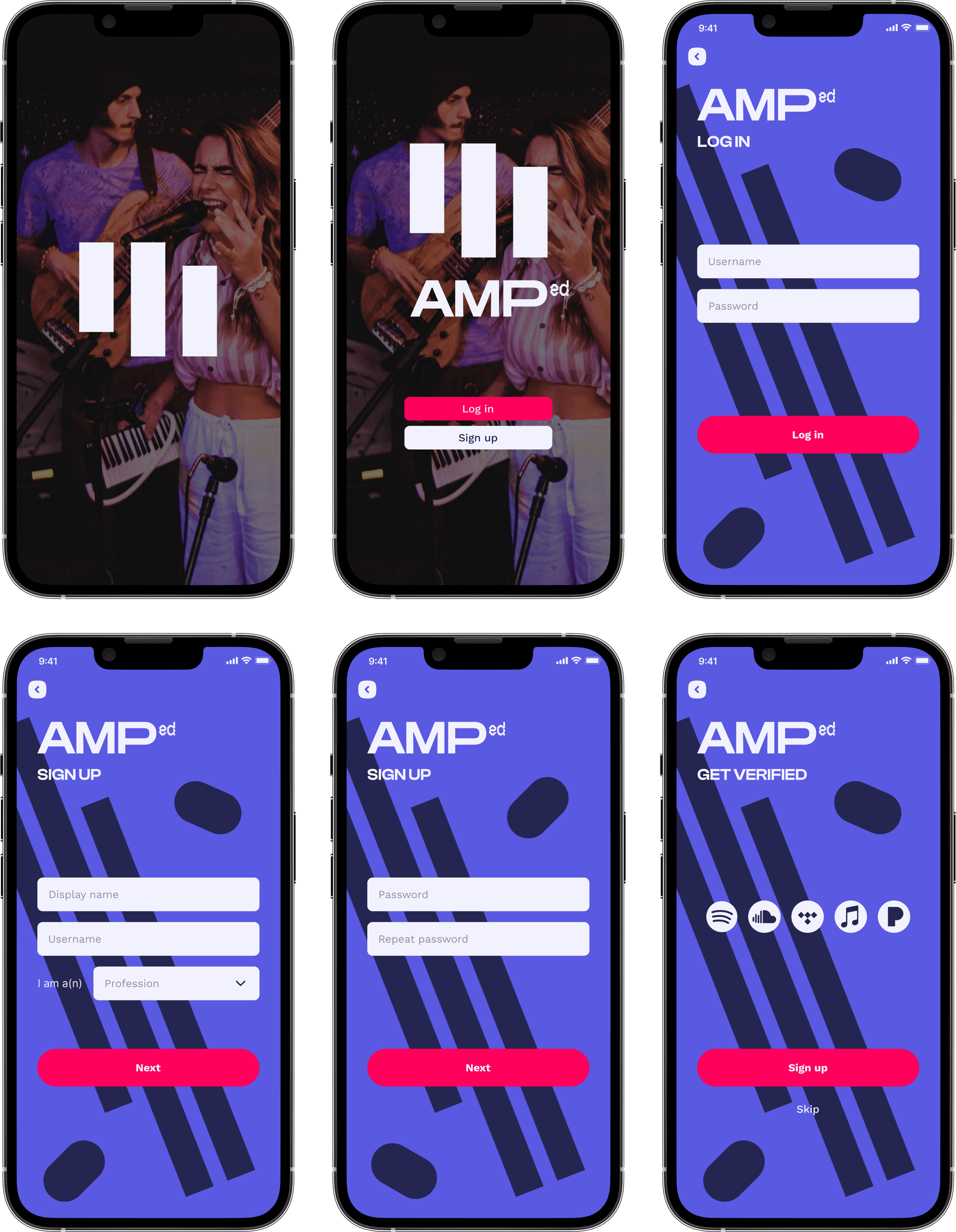 AMPed app screens