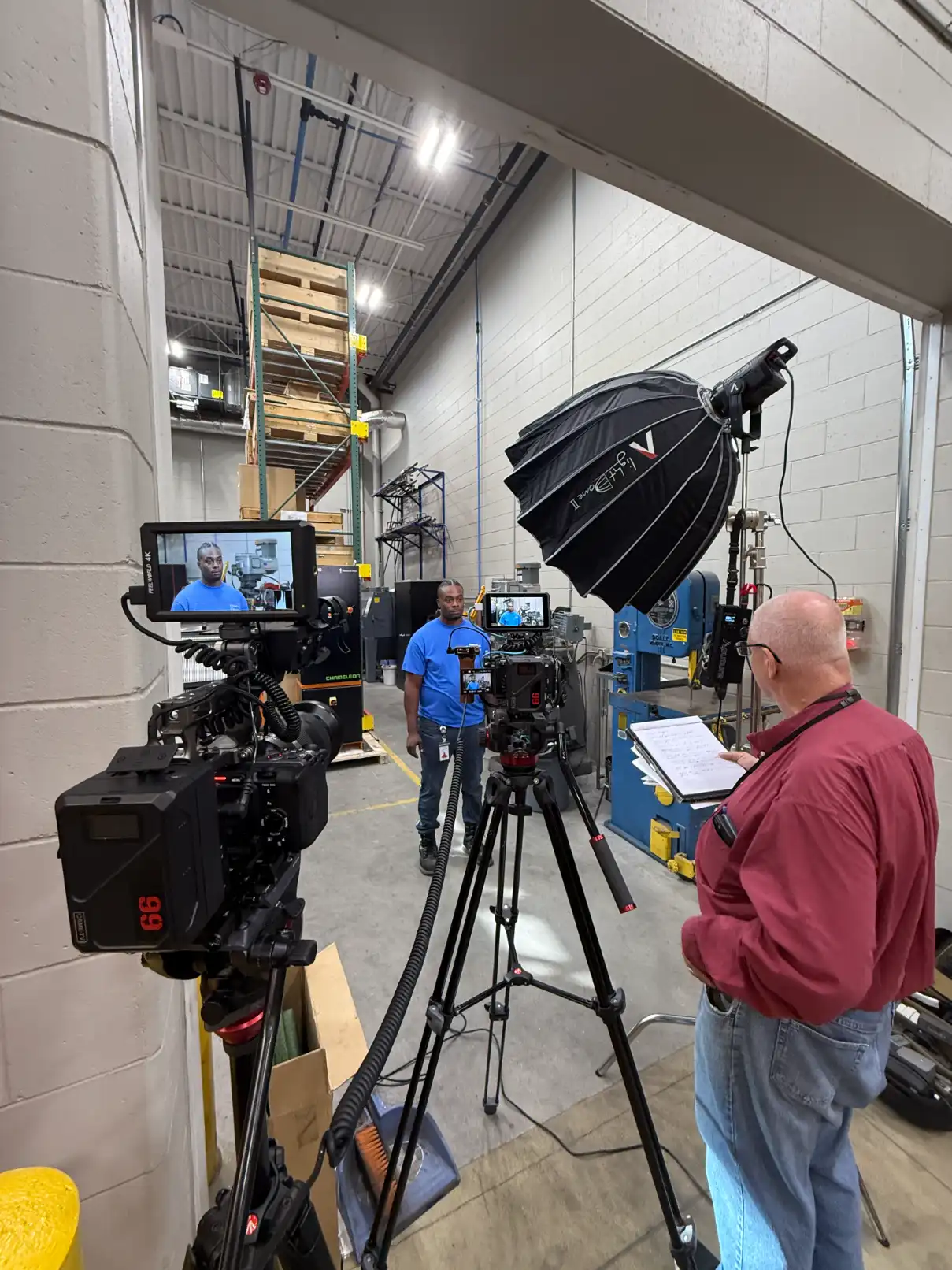 Manufacturing interview video production inside Wisconsin industrial facility and production plant