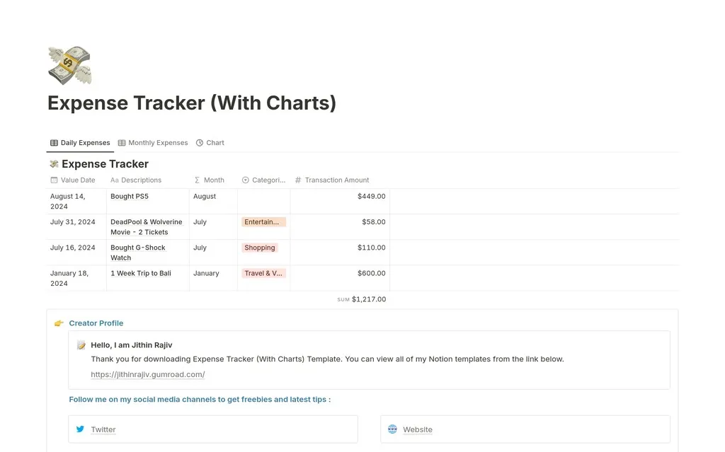 Daily & Monthly Expense Tracker Notion Template