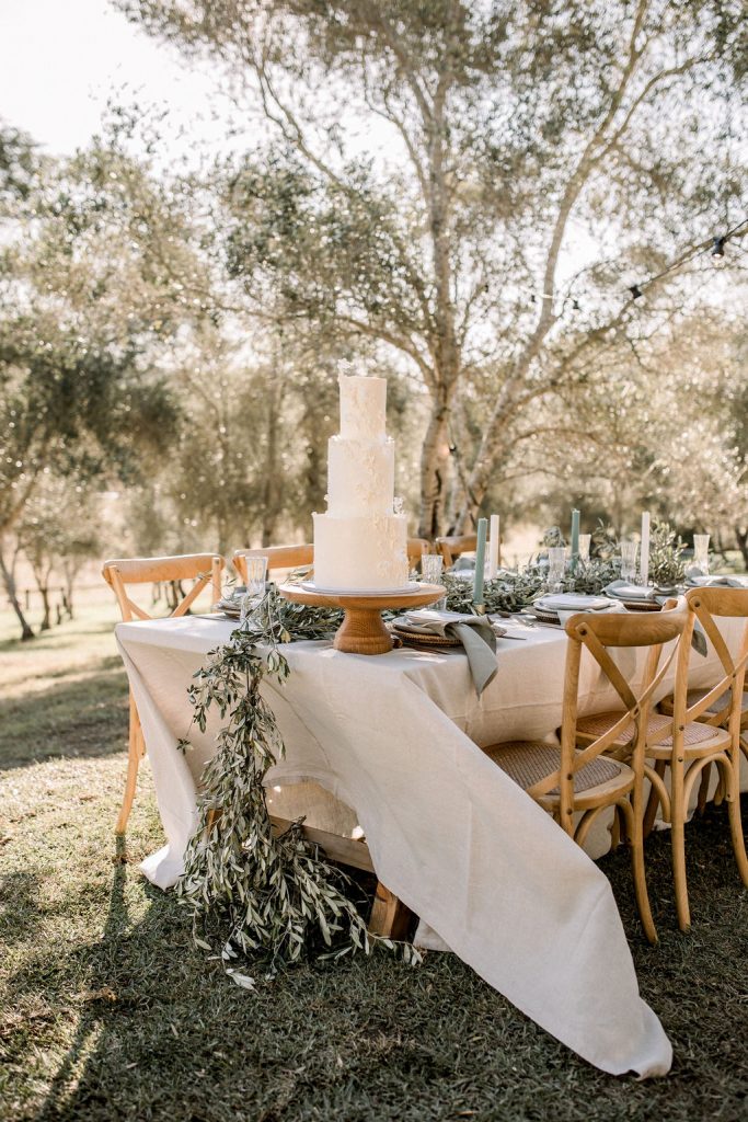 Wedding Cake on an outdoor table setting