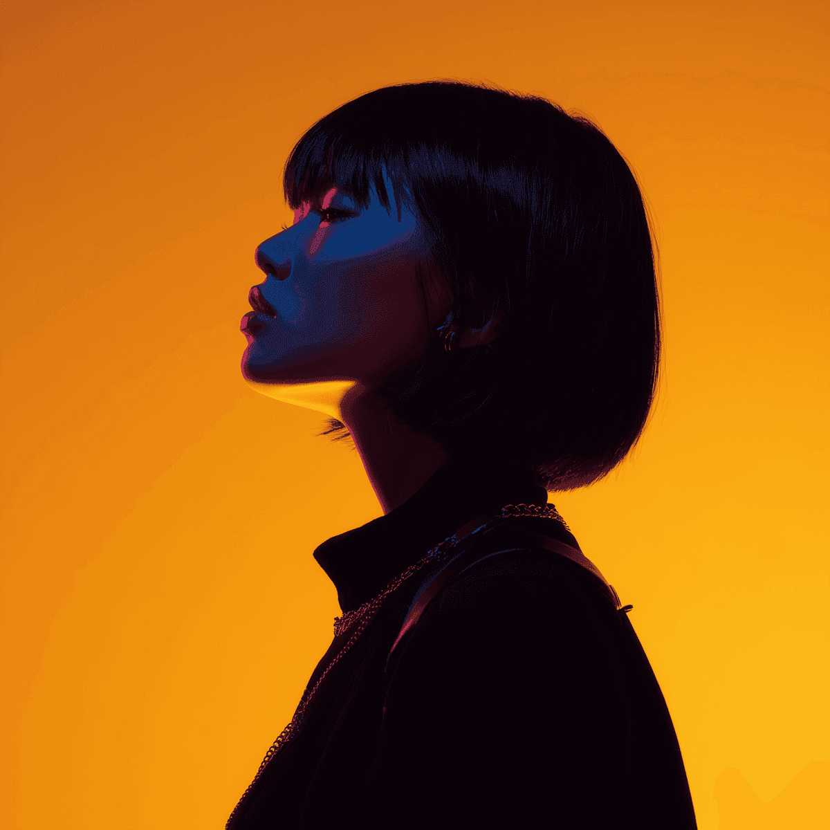 Shadow image of a Woman with Linear yellow bg