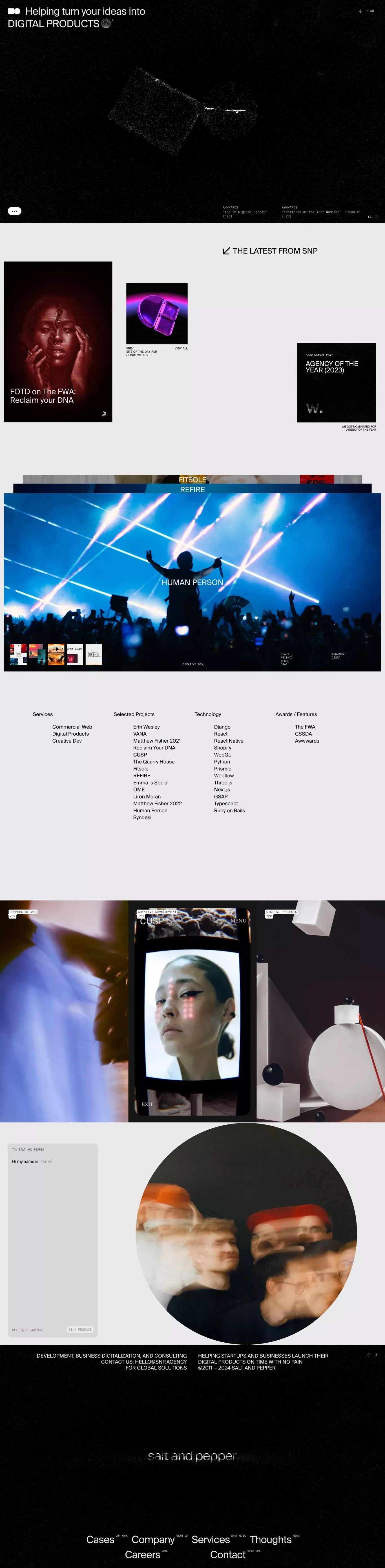 SALT AND PEPPER portfolio page screenshot showcasing Design and Tech design