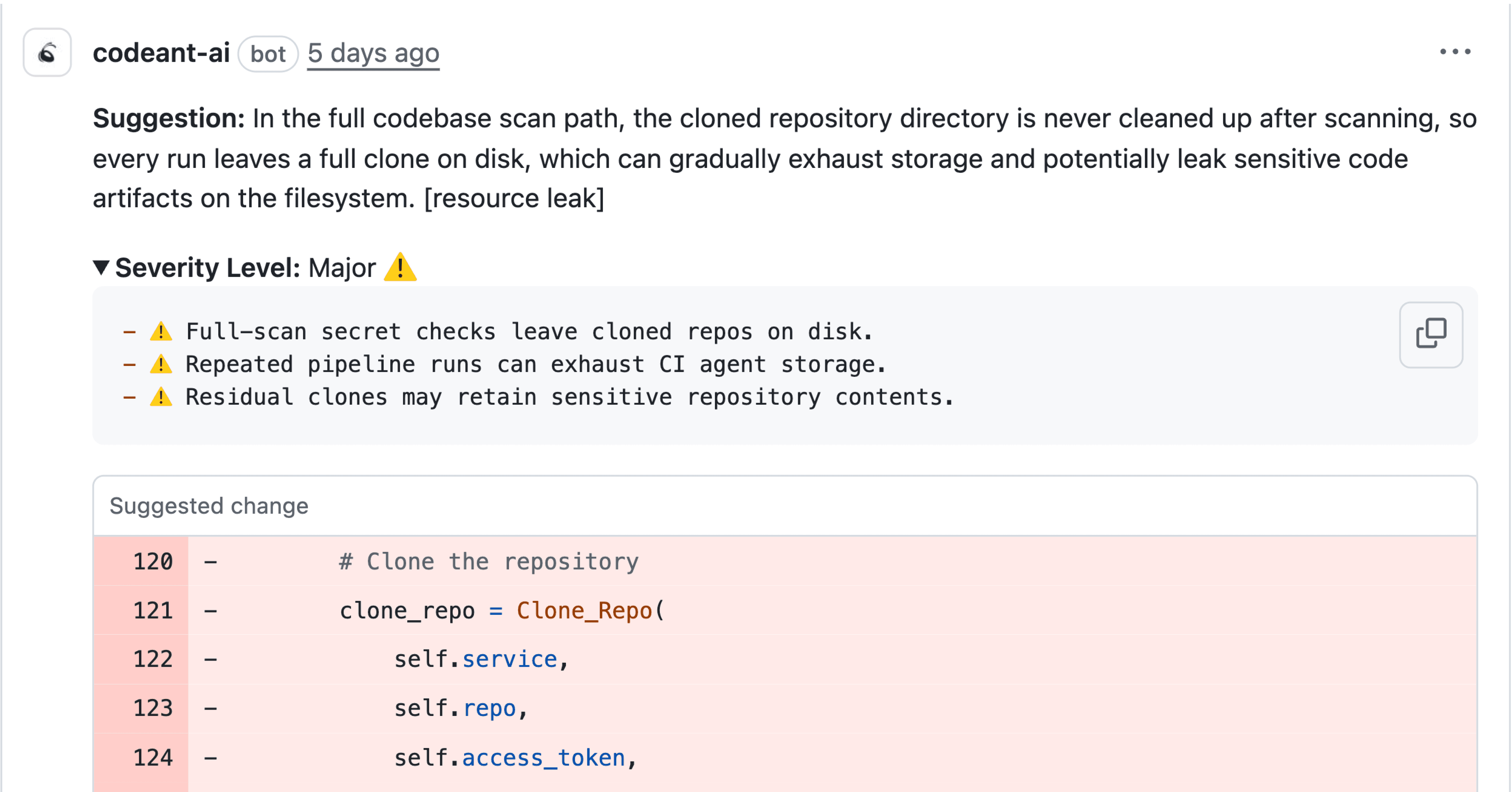 CodeAnt AI's AI chat interface answering questions about a pull request with context from code changes and diffs.