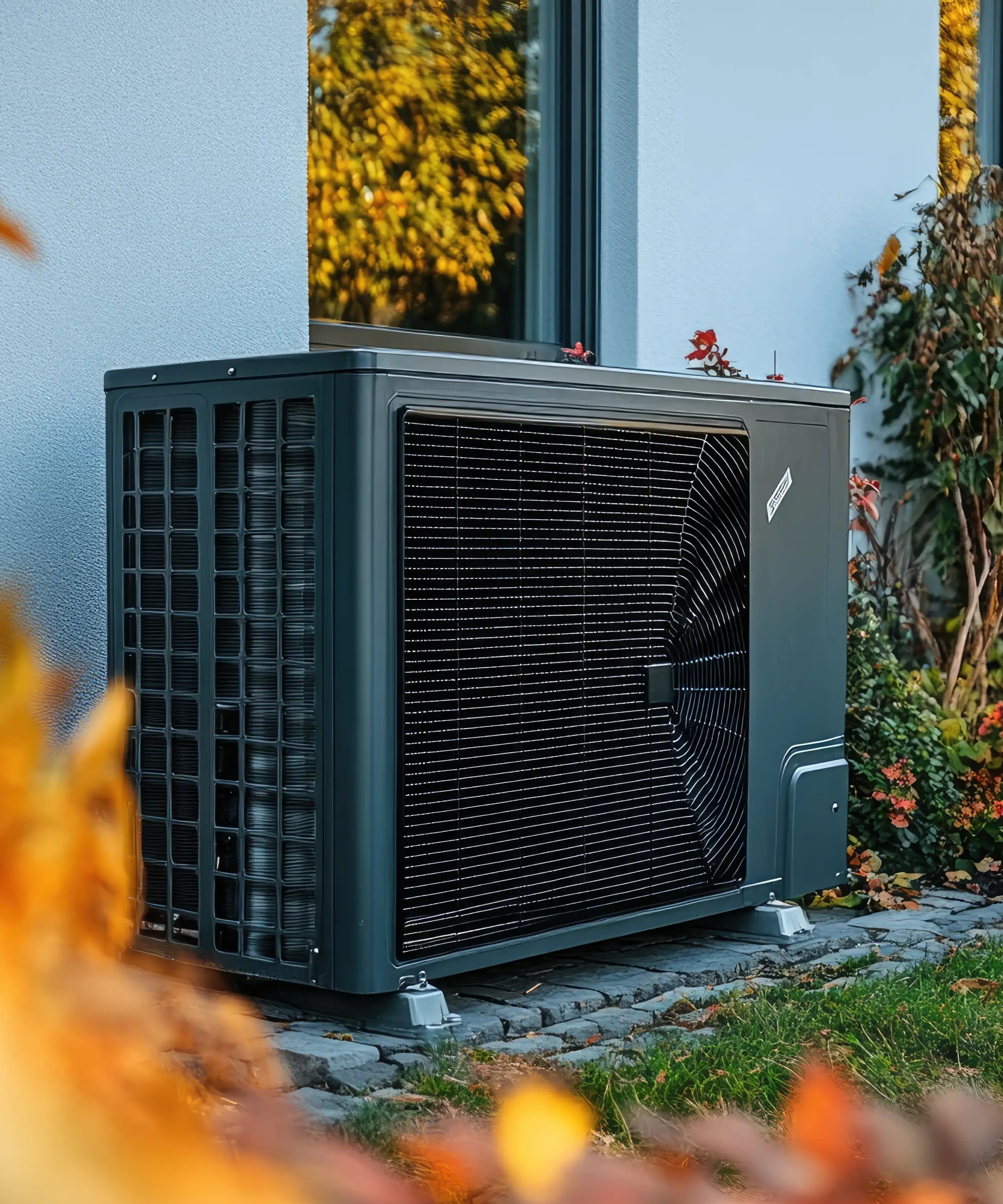 Moderne Luft/Wasser-Wärmepumpe im Außenbereich – energieeffiziente Lösung für nachhaltiges Heizen mit hoher Flexibilität in der Aufstellung.