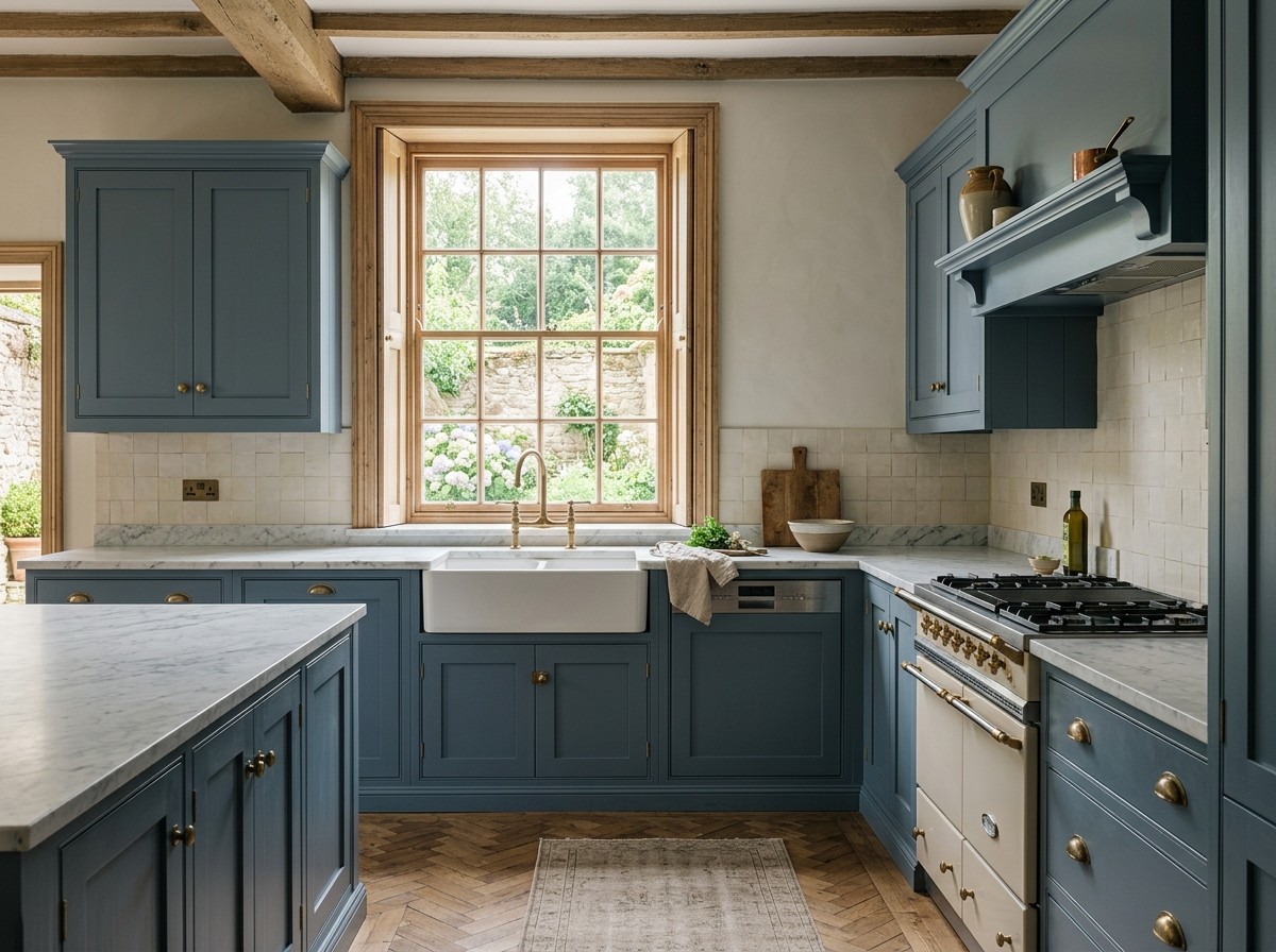 A slate-blue kitchen in marble