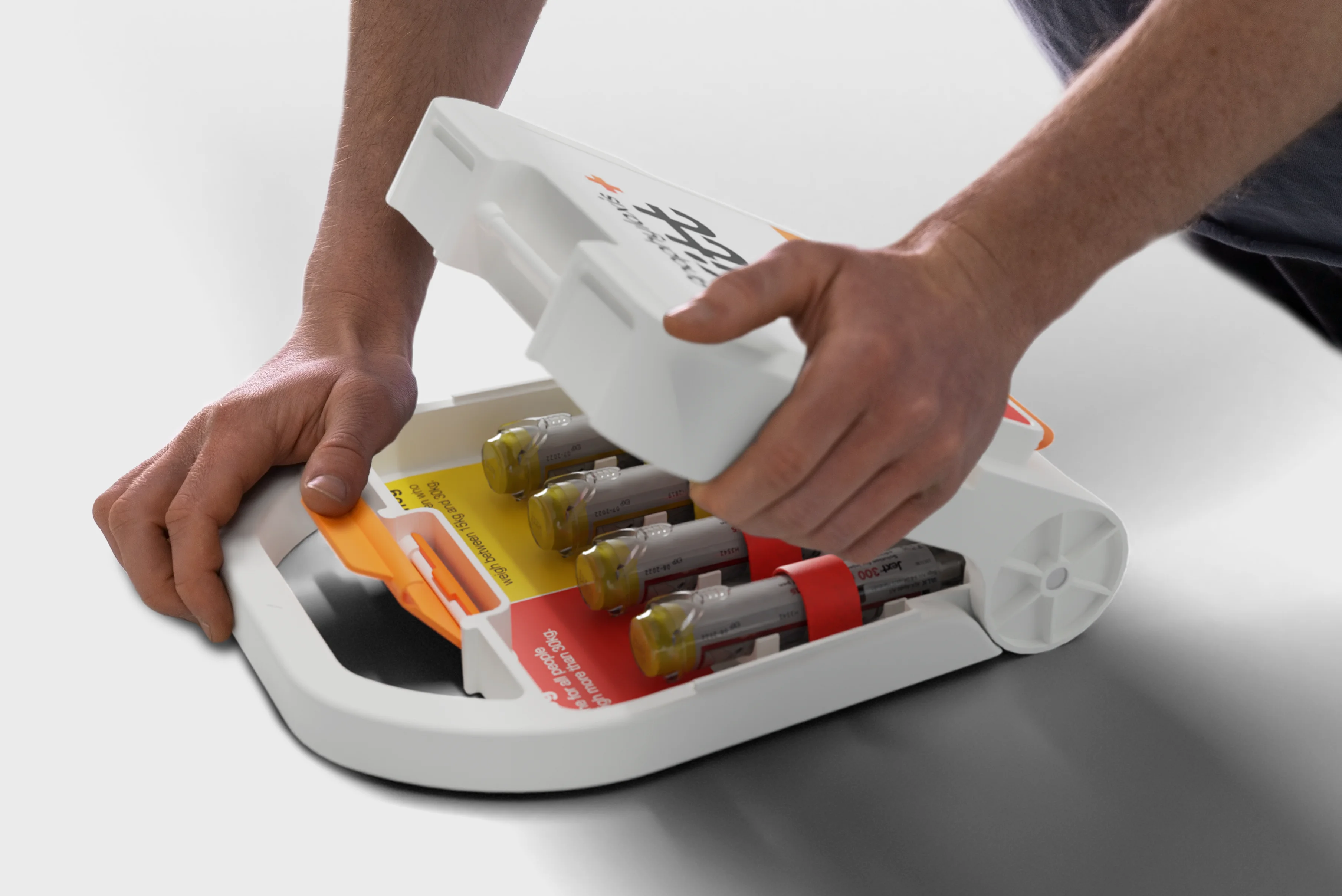 Internal layout of emergency medical unit showing organized medication storage.