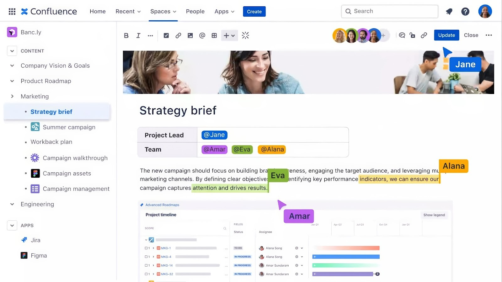 Confluence's collaborative space for project planning