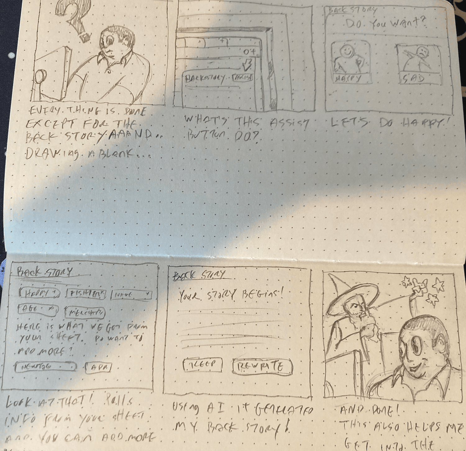 Storyboards for creating a backstory problems