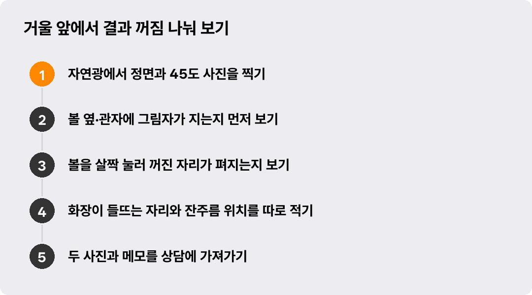 거울 앞에서 결과 꺼짐 나눠 보기