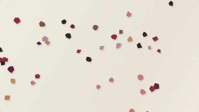 Animated editorial illustration for a blog post about brand partnerships. Irregular geometric puzzle pieces in burgundy, dusty rose, terracotta, deep plum, muted gold, and charcoal drift inward from scattered positions and lock together to form a heart silhouette on a warm cream background, then gently pulse before scattering outward again in a seamless loop. Faint dot grid, corner registration marks, and film grain evoke print editorial design.