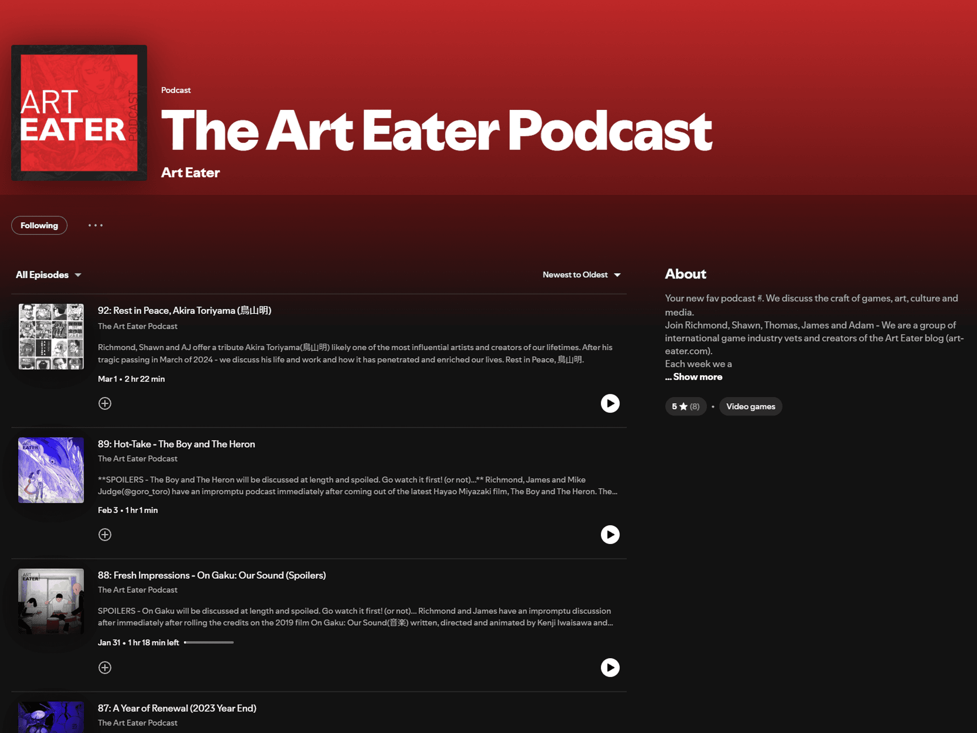 Spotify Podcast Listing